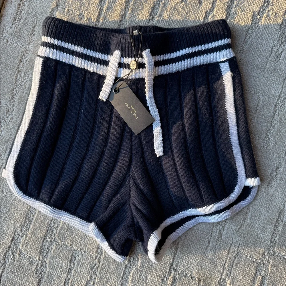 Rag & Bone Dark Blue‎ and White Knit Shorts - Picture 2 of 7